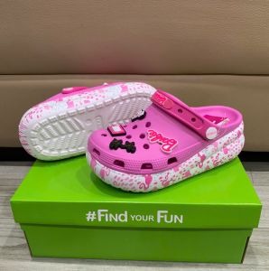 Giày sục crocs chuẩn xịn chống hôi chân nhựa tế bào êm mềm dẻo bền đi mưa lội nước đi biển cho trẻ em Crush Barbie đế 4cm tặng kèm stickers như hình