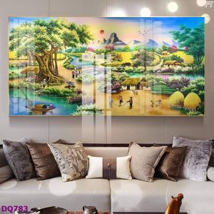 Tranh Đồng quê chủ đề quê hương chất liệu in gỗ tráng gương tranh phong cảnh hữu tình trang trí nhà cửa phòng khách