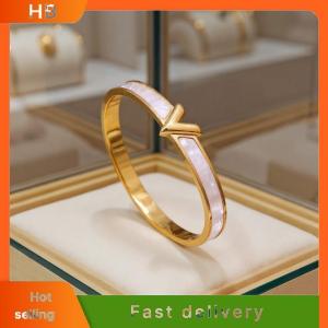 HB Titanium Steel Letter V Bangle Bracelet For Women Fashion Jewelry Crystal Bangle Accessories Gift