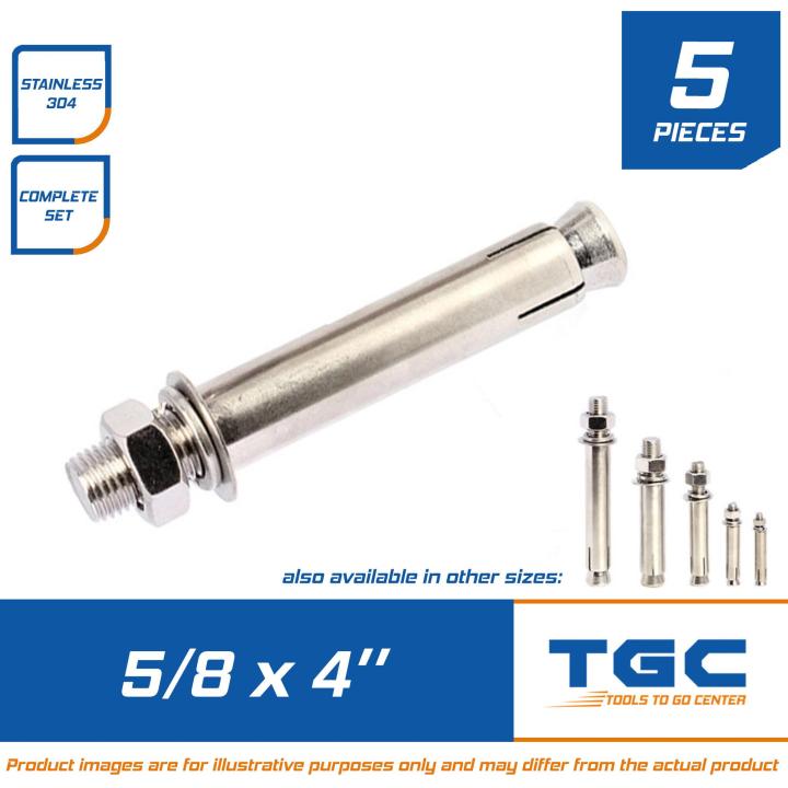 5 PCS Stainless Dyna Bolt 5/8 x 4 (M16 X 100mm) Expansion Bolt or