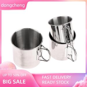 dongcheng 1Pc Stainless Steel Folding Handle Cup Portable Carabiner Cup Outdoor Camping Cups for Home Outdoor Camping Accessories