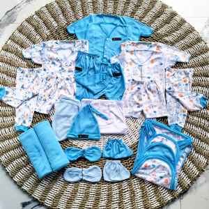 26Pcs Baju bayi baru lahir paket lahiran newborn 0-3 Bulan Seri Biru Motif