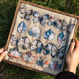 DAWEIF Hard Card Handmade Stamp Sticker Vintage Style Bird Butterfly DIY Journal Material Handmade Leaves Vintage Sticker Stationery