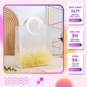 [Loại DÀY NHẤT] Túi nhựa PVC trắng đục với tay cầm bằng da hình tròn chất lượng cao Làm quà tặng