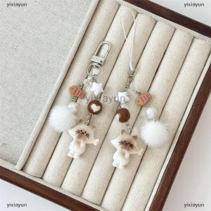 [COD] yixiayun Cute Kitten Cat Fur Ball Bead Keychain Pendant Star Fish Charm Lanyard Girl Phone Chain Lovely Backpack Bag Ornament Couple Gift
