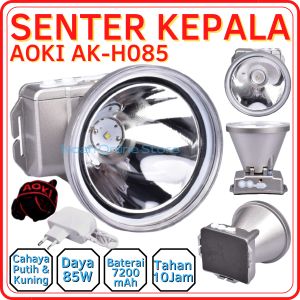 Senter Kepala LED Aoki AK-H085 Cahaya Putih dan Kuning 85Watt | HeadLamp Led Aoki Ak H085 Waterproof Professional Headlamp Rechargeable Tahan 10 Jam~NOS