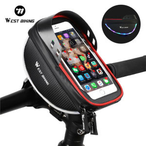 WEST BIKING Cycling Bags MTB Bike Top Tube Frame Handlebar Phone Bag Case Pannier For 6.0in Phone Touch Screen Bicycle Front Bag With 4 Colors Lights