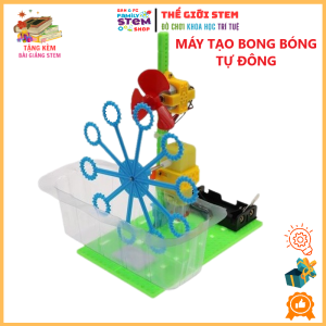 Đồ chơi STEM tiểu học: Máy tạo bong bóng tự động chạy pin AA. Đồ chơi lắp ráp mô hình khoa học sáng tạo cho trẻ. SANPI