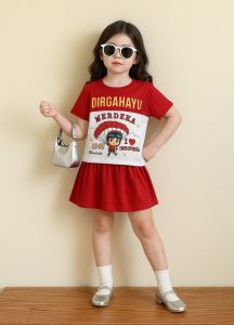SETELAN BAJU MERAH PUTIH ANAK PEREMPUAN MODEL ROK BAHAN KATUN USIA ANAK 6 BULAN-6 TAHUN