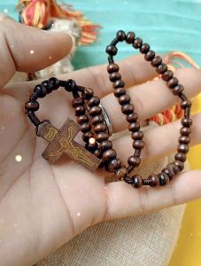 Dark Brown Wooden Pocket Rosary