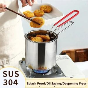 Household 304 Stainless Steel Mini Oil-Saving Deep Fryer Pan – with Filter Screen Deep Frying Pot