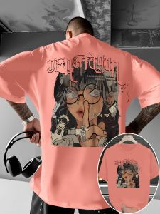 Vintage Style Two-Dimensional Maid Eye Girl Illustration & Letter Printed T-Shirt - A Top Choice for Men Pursuing Sweet-Cool Trendy Outfits