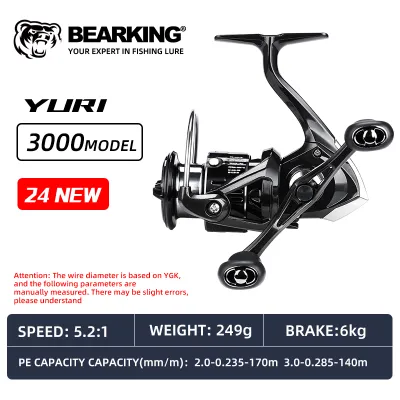 Bearking YURI Carbon Double Handle Long Cast Spinning Reel 5+1BB Max Drag 6KG High-Strength Impact Resistant Body Available in Sizes 1000-3000