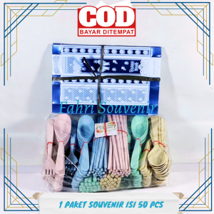 Souvenir Pernikahan Ultah dan Khitanan Sendok Garpu Sumpit Kemasan Mika Motif Di Pisah ISI 50 PCS