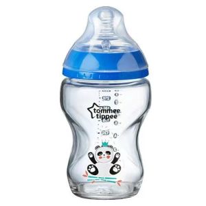 Tommee Tippee gần gũi hơn với thiên nhiên chai thủy tinh với vú giống như dòng chảy chậm núm vú 5oz/8oz (Sản xuất tại Đức)