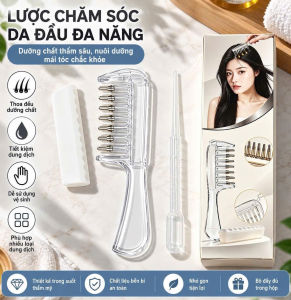 Lược thoa dầu 7 đầu lăn bi kim loại có bình 10ml dùng serum massage da đầu