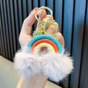 New Boho/Knit Style Keychain Cute Rainbow Plush Design Gift School Bag Pendant Car Keyring Accessory