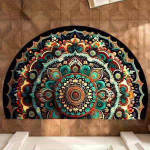 DADOMYD Non Slip Half Round Doormat Boho Flower Floral Welcome Rugs  Washable Door Mat Indoor Outdoor