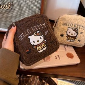 Ladies Fashion Plush KT Cat Embroidered Makeup Bag Portable Handheld Toiletry Bag Girls Birthday Gift