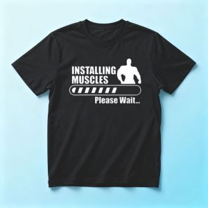 Men Women Gym Lover Tee Installing Muscles Loading Progress Bar Muscle Silhouette Print Cotton Funny Training Daily Wear Tshirt