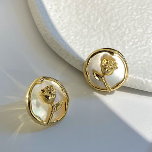 Anting Bulat Motif Bunga Mawar Korea Bahan Alloy Aksesoris Fashion Wanita Elegant ANT106 NOMIDE