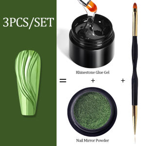 BORN PRETTY 3PCS/SET Nail Rhinestone Gel Set Adhesive Nail Mirror Glitter No Wipe Nail Art Gel Soak Off UV Gel For Nail Design