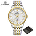 นาฬิกา NAVIFORCE สำหรับนาฬิกาข้อมือกันน้ำผู้ชายวันแบบลำลองปฏิทินสเตนเลสเรียบส่องสว่างนาฬิกาควอตซ์ผู้ชายธุรกิจ. 