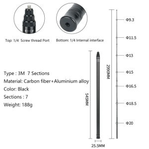 Camera Extension Stick Invisible Selfie 3M Carbon Fiber Stick Portable Extendable Holder For Insta360 X5 X4/DJI O