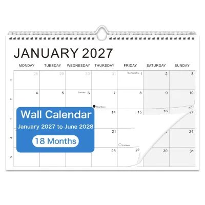 BUCHE Ngày Lễ Được Đánh Dấu Lịch treo tường Giấy dày Tháng 7 năm 2026 - Tháng 12 năm 2027 Lịch tiếng Anh 2027 Gáy lò xo Lịch kế hoạch hàng tháng Trang chủ