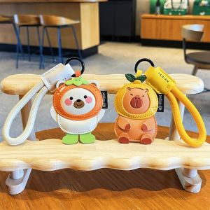 MEET GANG หมี คีย์เชนคาปิบารา รูปสัตว์ ตุ๊กตา ห่วงกุญแจหนัง PU น่ารัก ชาร์ม DIY ที่เก็บกุญแจการ์ตูน ผู้หญิง