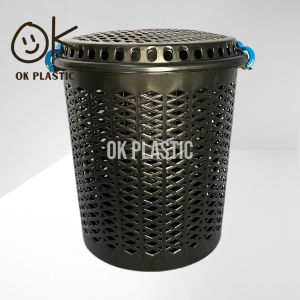 UniGlobal High Quality Black Round Laundry Basket With Cover And Clip Big Capacity Heavy Duty Space Saver