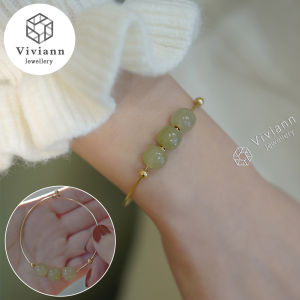 Viviann Original Simple Hetian Jade 18K Gold French Superior Good Luck Bracelet Trendy Round Circular Knot Cuff Bangle Bracelets For Women Elegant Gold Color Jewelry Girl Gift