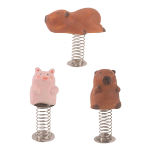 Spring Action Ceramic Animal Miniature Sculpture Wobbling Ornament For Nursery And Family Space Car Dashboards Decors