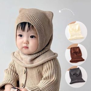FLYING Solid Color Baby Balaclava Hat Warm Woolen Ear Protection Knit Cap Scarf Soft Knitted Beanie Cap Boy Girl