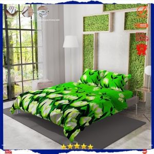 Sprei katun motif green tulips aesthetic anti geser king size. LP