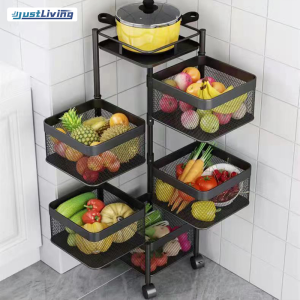 JustLiving Stainless Steel Kitchen Rack Trolley Square Rotating Storage Racks Fruit Vegetable Storage Shelf Kitchen Organizers Bathroom Shelves Space Savers
