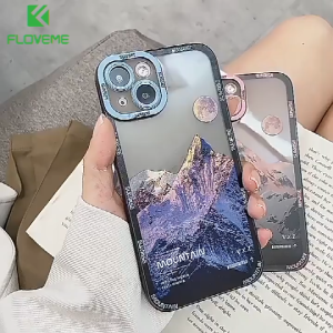 FLOVEME Retro Snow Mountain Phone Case For iPhone 13 12 11 Pro Max X XR XS Max 7 8 Plus Luxury Lens Protection TPU Shockproof Back Cover