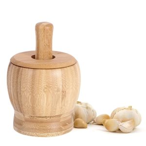 300ml Pepper Mill Mortar Pestle Pugging Pot with Lid Bamboo Wooden Garlic Herbs Spice Grinder Natural Pharmacy Herbs Bowl