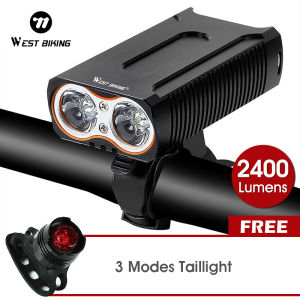WEST BIKING Waterproof Bicycle Lights 2400LM USB Rechargeable 2 T6 LED Flashlight IPX6 Waterproof Cycling Headlight Front Lamp + Free Taillight Bike Accessories Bike Headlight