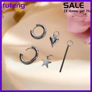 fufeng Punk Long Heart Star Pendant Earrings For Women Simple Fashion Geometric Circular Ear Buckle New Trendy Jewelry Gift