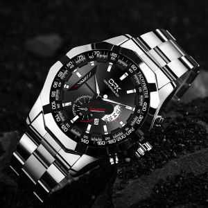 [Hot Sale] OPK Multifungsi Jam Tangan Pria Terbaru 2024 Anti Air Sport Keren Stainless Steel Quartz Watch Tampilan Calender Bercahaya/ Sliver-Black