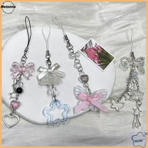 Follow Get More【Metonna】 1PC Cute Butterfly Bead Handmade Sweet Girl Keychain For IP 11 Camera Kawaii Y2K Love Five Pointed Star Phone Charms Pendant