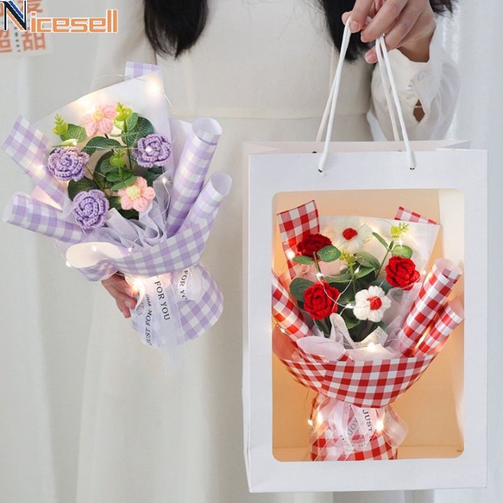 Crochet Flower Bouquet with Package Bag Gift Finished Flower Birthday