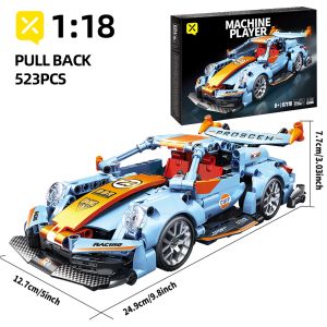 1:18 Pull-Back Building Blocks Racing Car Blue Sports Car DIY Educational Toys Kid Adult Gift