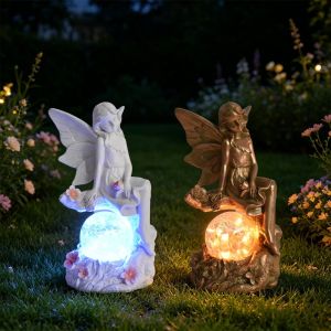 WILD Solar Powered Resin Statue Premium Resin Soft Light Angel Figurine Thoughtful Gift Sturdy Solar Angel Outdoor Garden