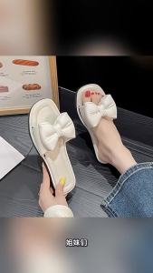 [Free Shipping] Womens Fashionable and Comfortable Outdoor Summer New Soft Flat Korean Style Versatile Sweet Bowknot Slide Sandals