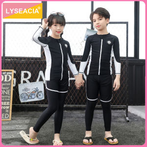 LYSEACIA UPF 50 + สำหรับเด็กชุดว่ายน้ำเต็มรูปแบบเด็กผู้ชายเด็กผู้หญิงชุดว่ายน้ำซิปเสื้อแขนยาวชุดเล่นเซิร์ฟชุดวัยรุ่นชุดกันผื่นชุดว่ายน้ำชุดใส่ไปทะเล M-3XL