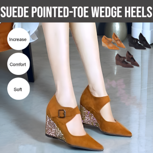 Suede Pointed-Toe Wedge Heels Korean Version Of Net Red Shoes Wedge High-Heeled Sandals Banquet Scrub Shoes