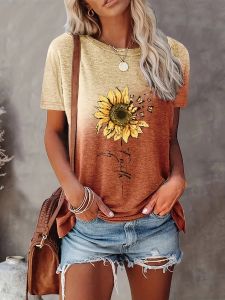 [Local Stock] ZEEMIN Summer Color Sunflower 3D Print T-shirts Women Streetwear Casual Fashion Y2k Short Sleeve T Shirt O-neck Tees Tops Clothing