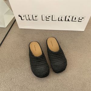 French Mesh Bread Head Half Slip Sandals for Summer Fashionable Women  Unique Visual Style  Lightweight and Soft for a Cool Feel